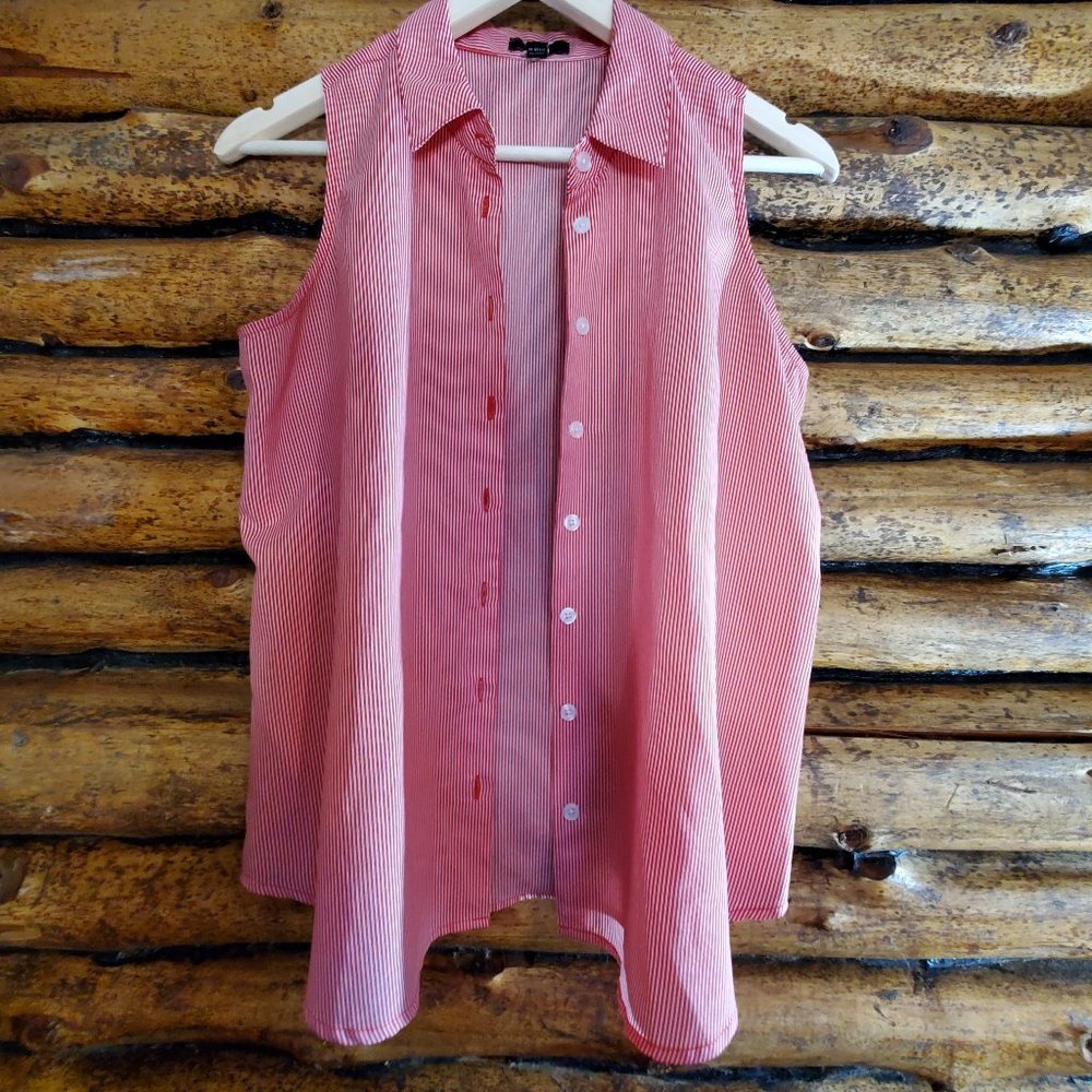 Pinstriped Button Up Sleeveless Blouse in Medium